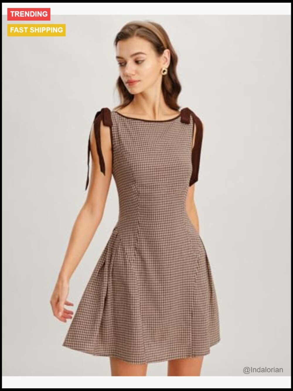 Women's Plaid Boat Neck A-Line Midi Dress - Vintage Fit & Flare Dress - Picture 3 of 7